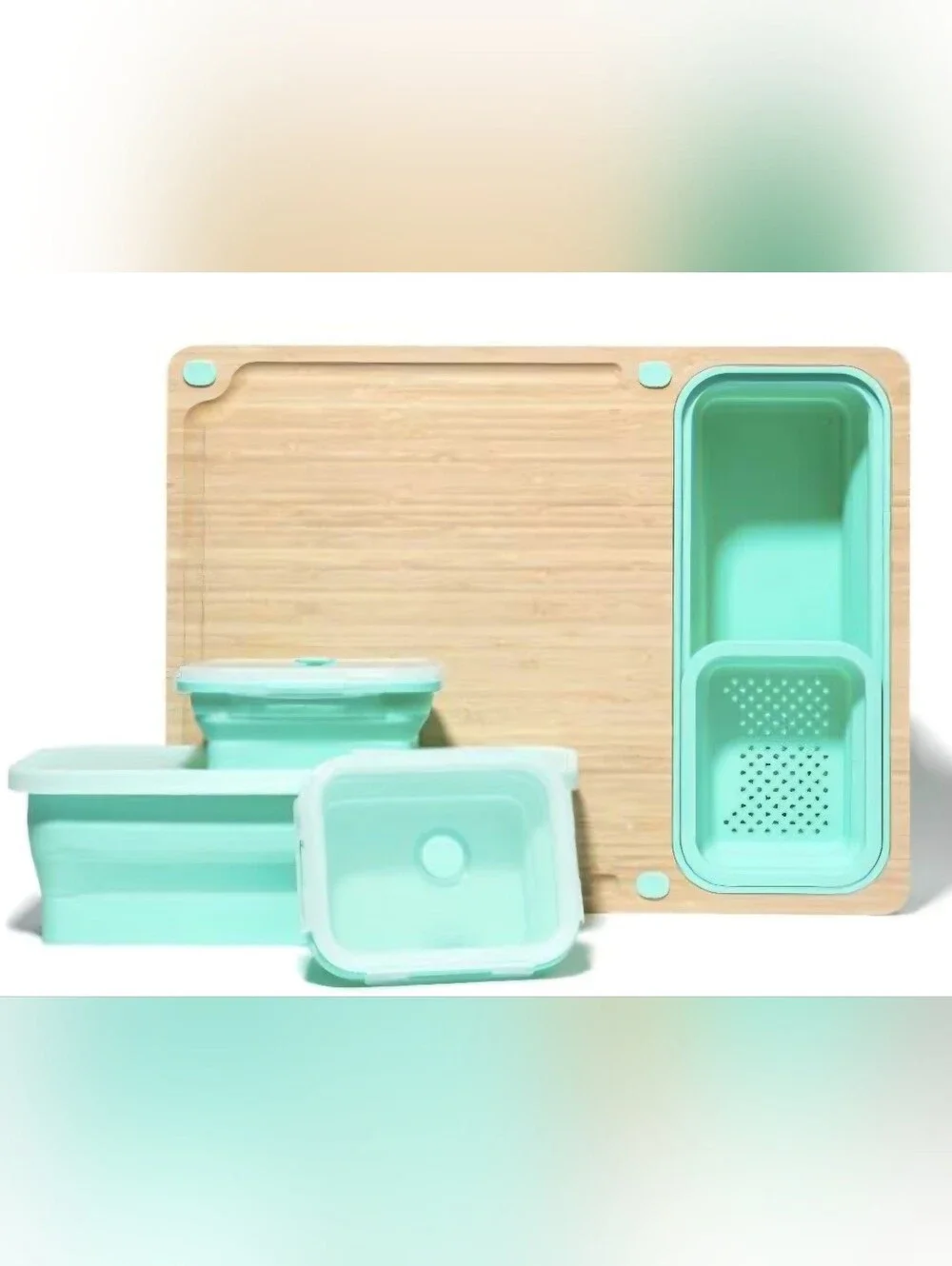 9pc TidyBoard Bamboo Cutting Board Set W/Collapsible Silicone Storage Containers